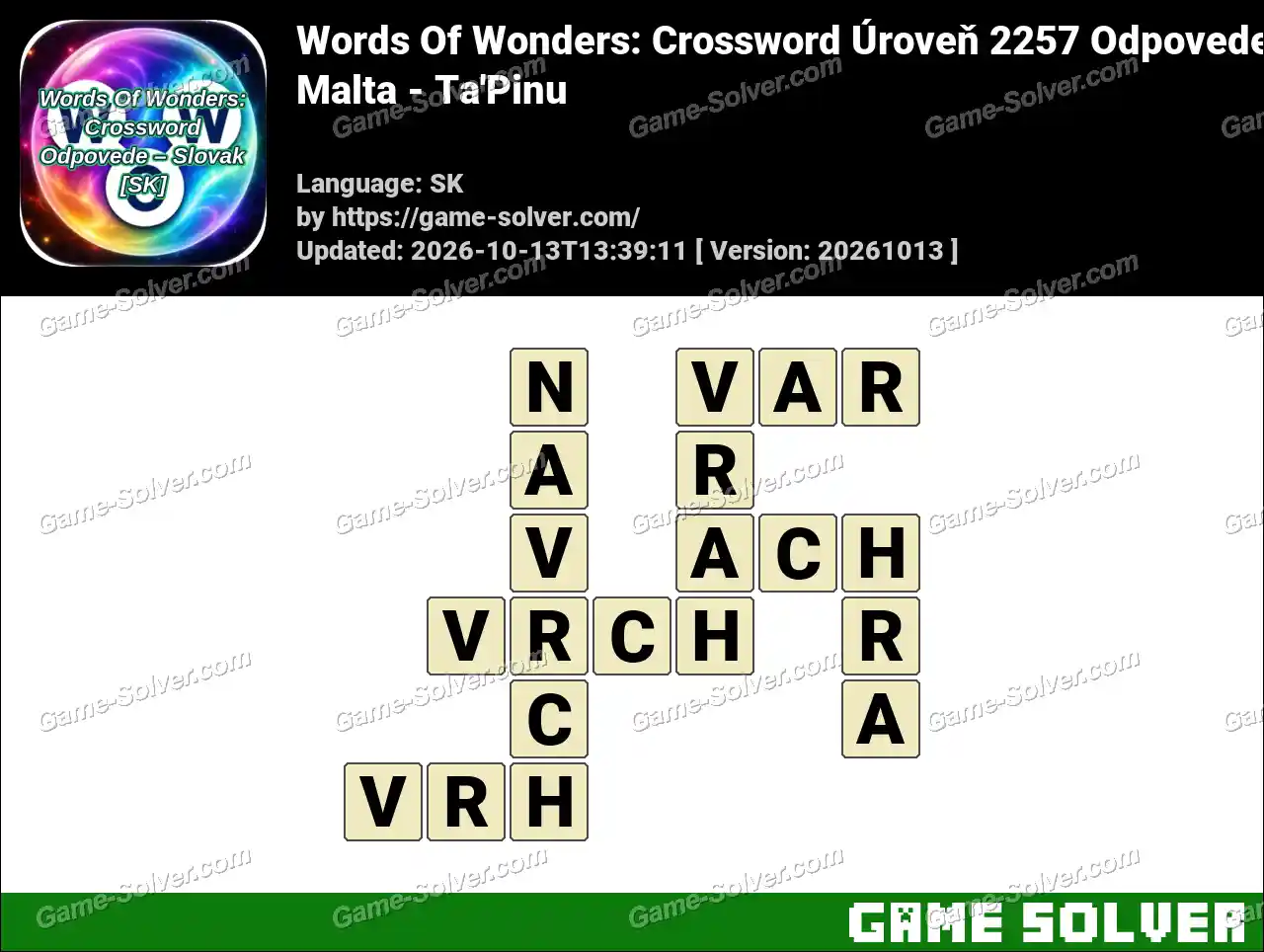 Words Of Wonders: Crossword Úroveň 2257 Odpovede – Malta – Ta’Pinu